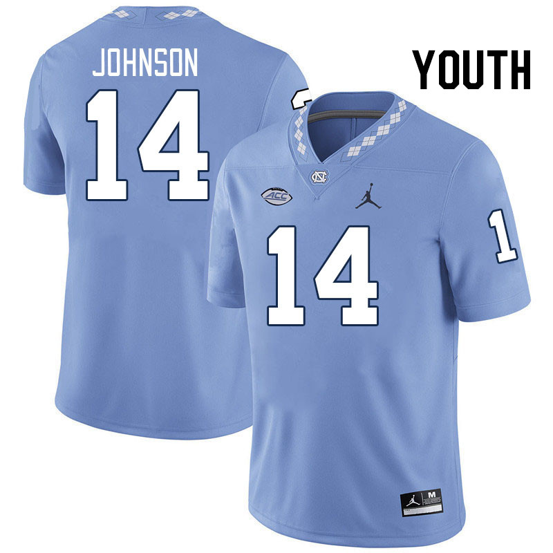 Youth #14 Max Johnson North Carolina Tar Heels College Football Jerseys Stitched-Carolina Blue